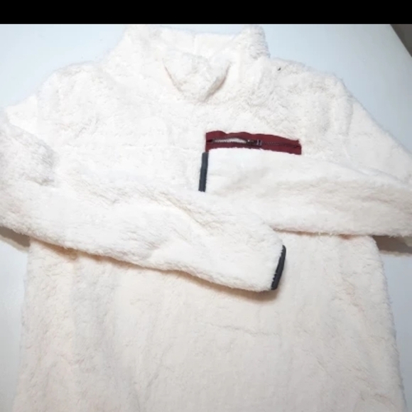 Last one! CREAM Soft Fleece Pullover Sweater Top Funnel Neck - NEW! - Picture 2 of 5